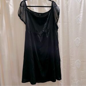 Black Contrast Mesh Dot Puff Sleeve Dress NWOT